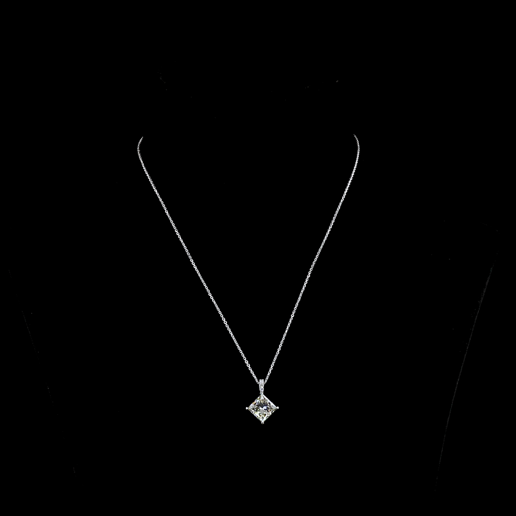 3.83 Cts 14k White Gold Princess Shape Pendant Pendant