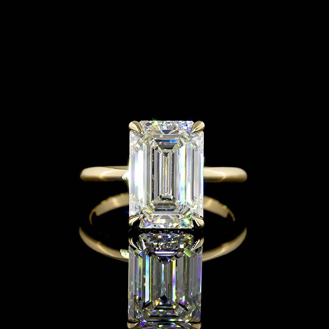 5.26 Cts 14k Yellow Gold Emerald Shape Hidden Halo Ring