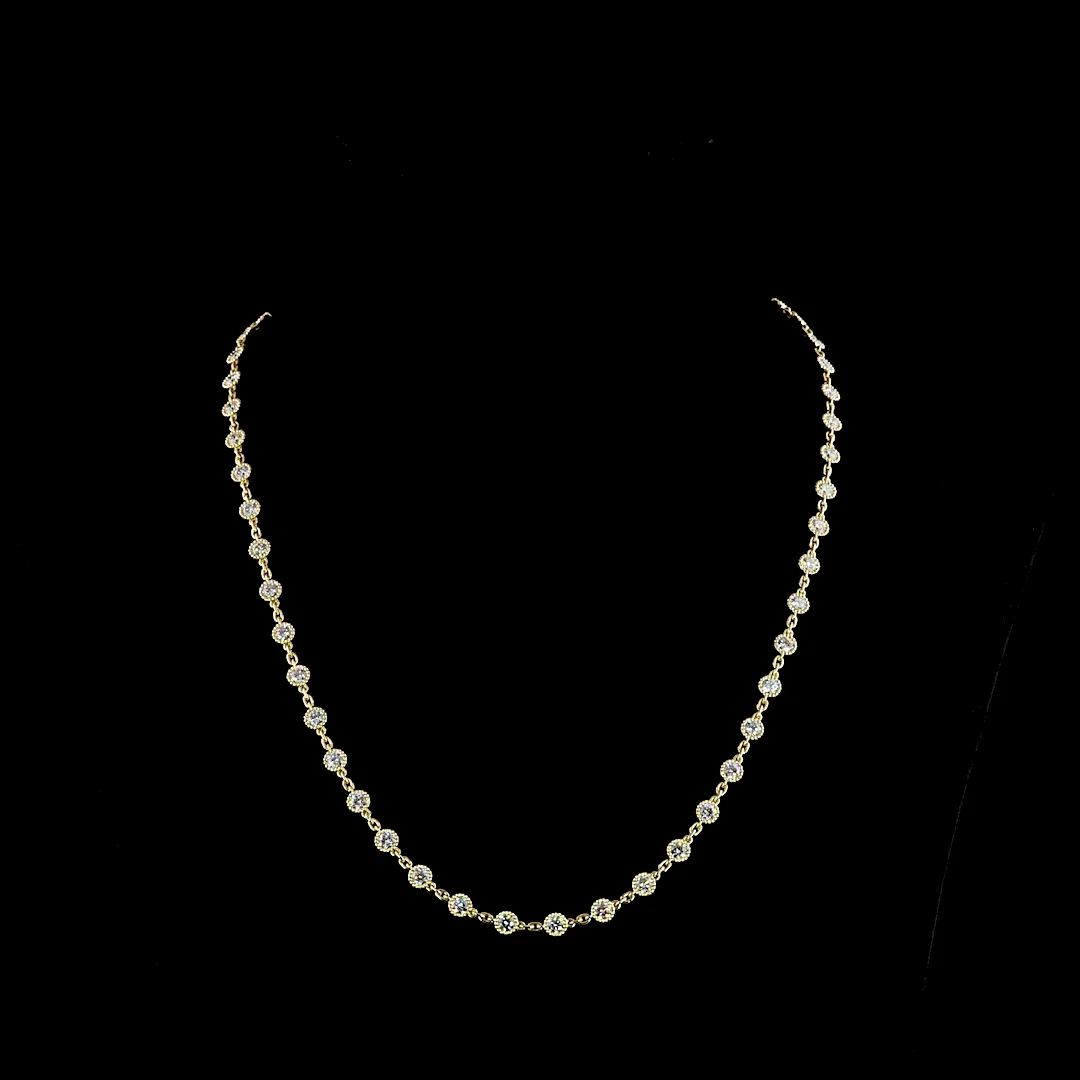 6.4 Cts 14k Yellow Gold Round Shape Station Necklace