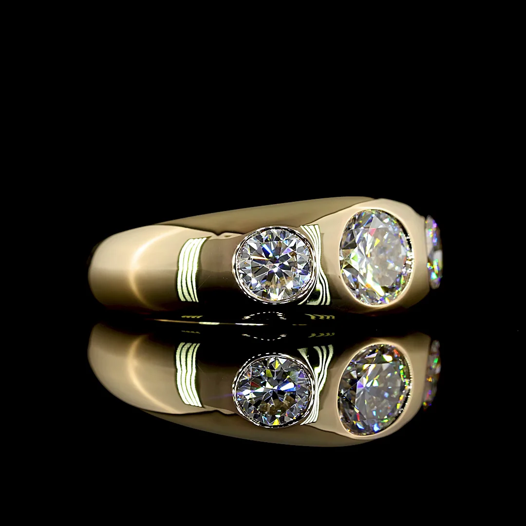 2.07 Cts 14k Yellow Gold Round Shape 3 Stones Ring