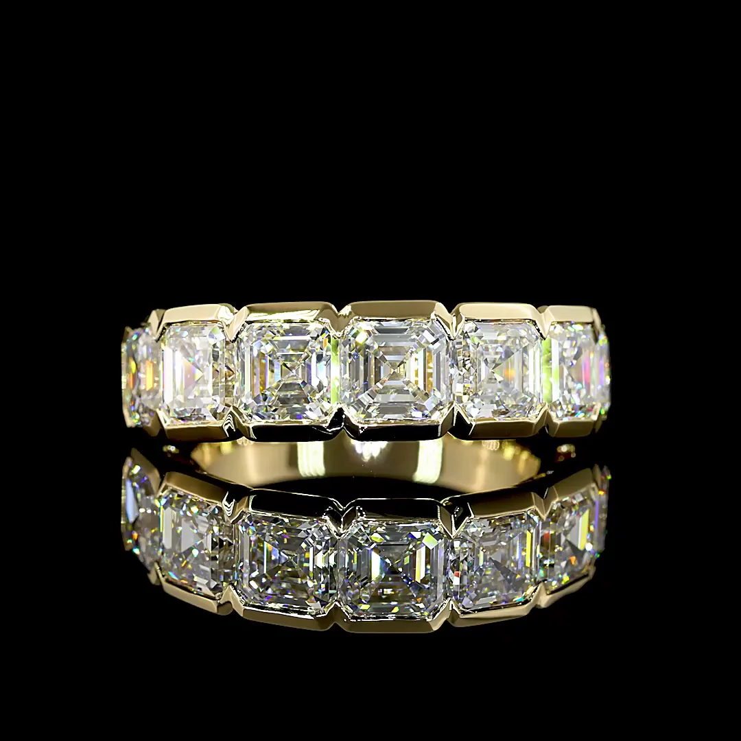 4.48 Cts 14k Yellow Gold Asscher Shape 7 Stones Eternity Band