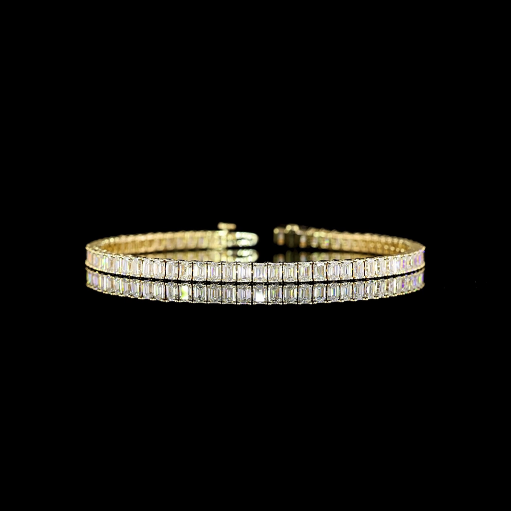 7.09 Cts 14k Yellow Gold Emerald Shape Tennis Bracelet