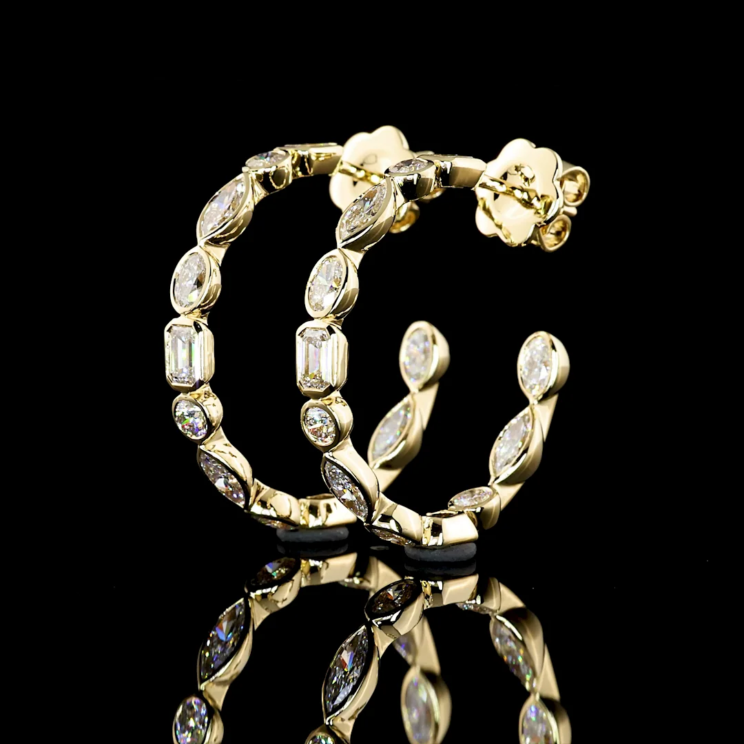 2.96 Cts 14k Yellow Gold Mix Shape C Hoops Earring