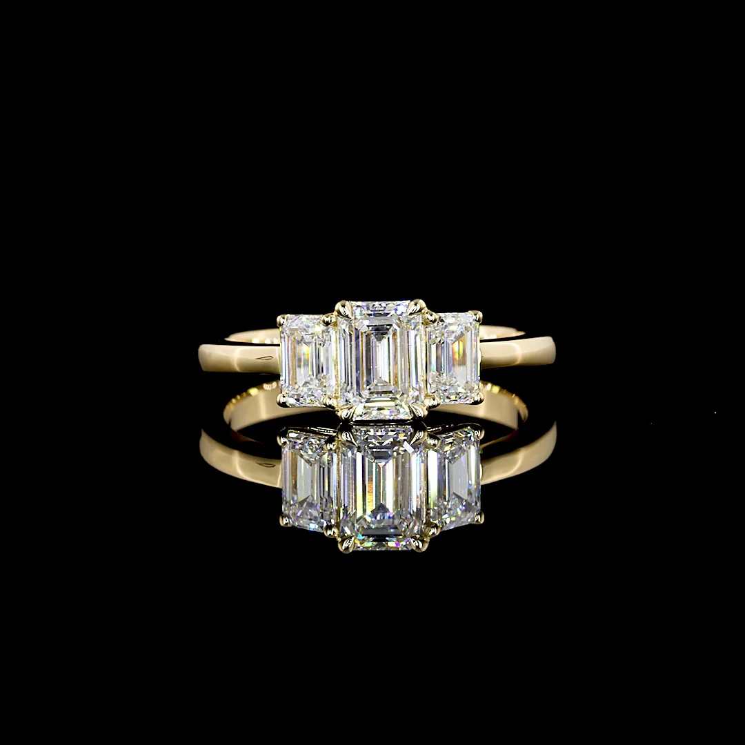 1.41 Cts 14k Yellow Gold Emerald Shape 3 Stones Ring