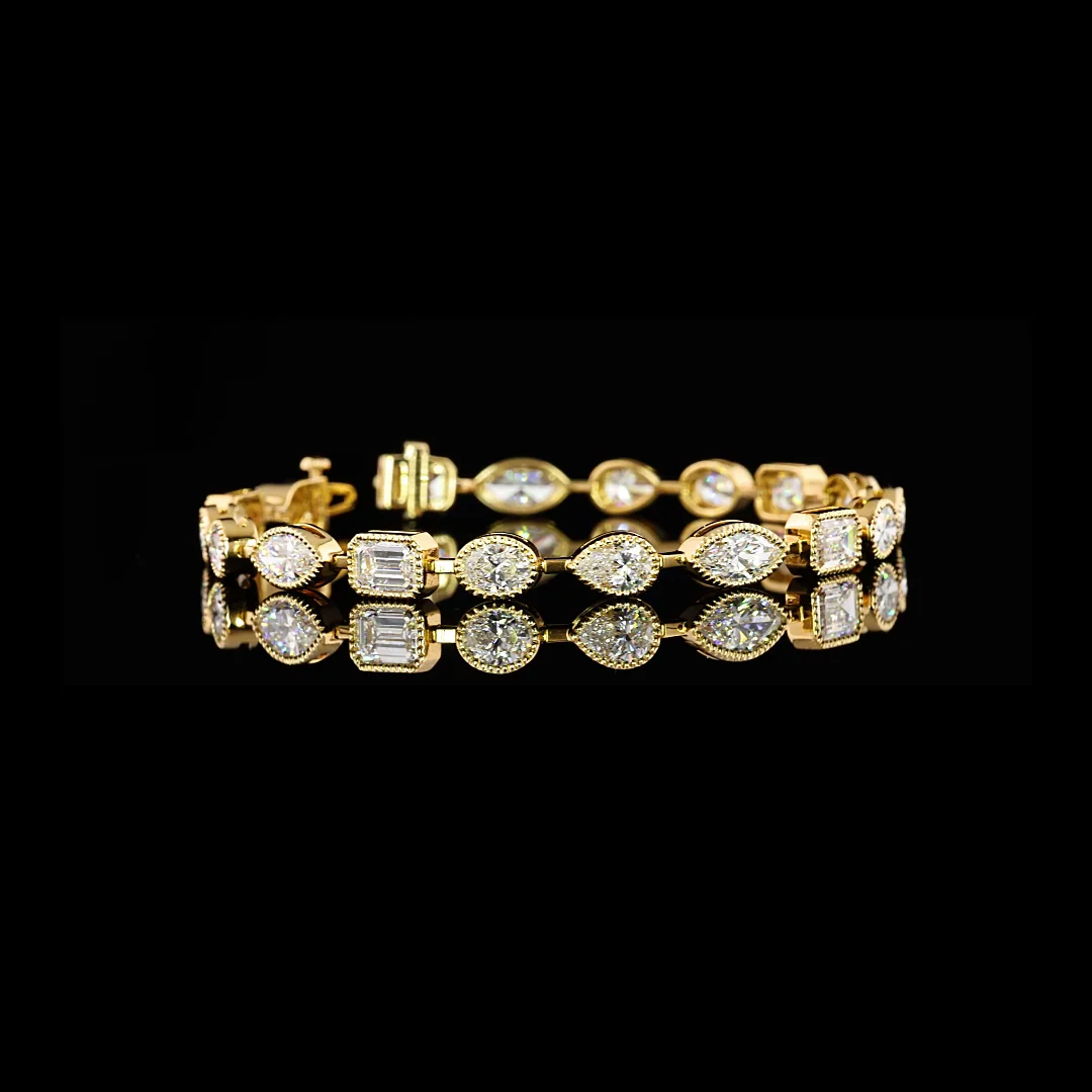 9.94 Cts 18k Yellow Gold Mix Shape Tennis Bracelet
