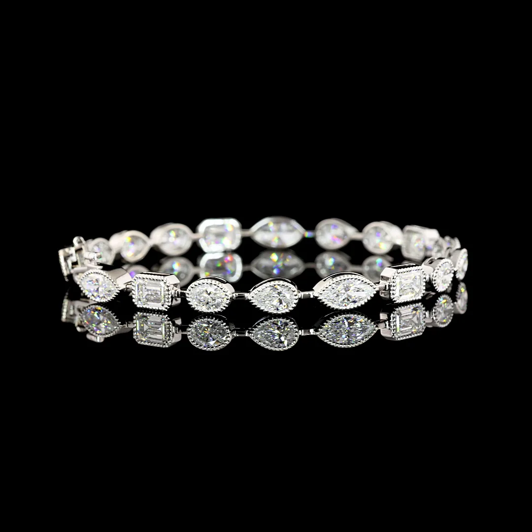 10.01 Cts 18k White Gold Mix Shape Tennis Bracelet