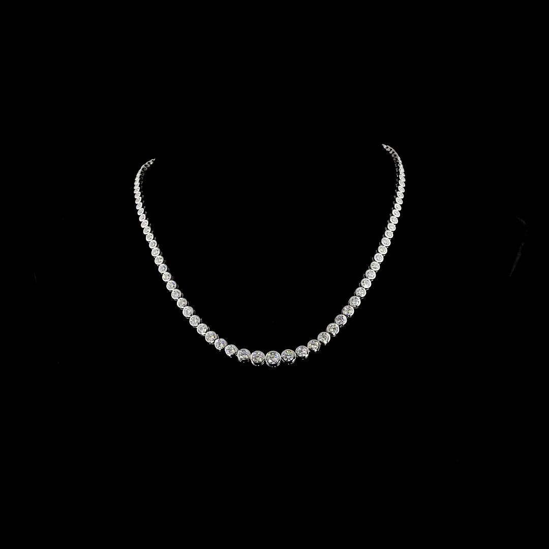 12.07 Cts 14k White Gold Round Shape Riviera Necklace