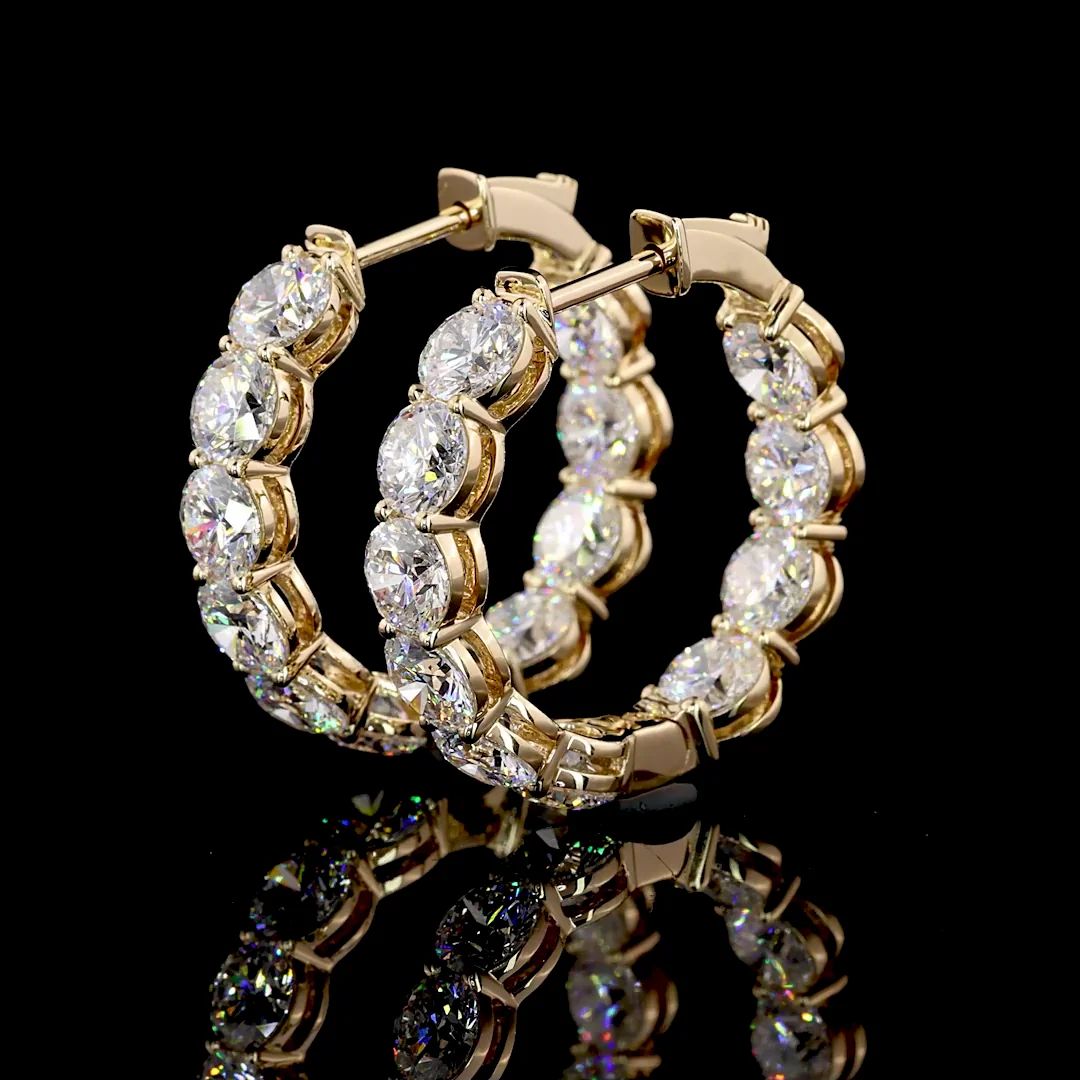 6.68 Cts 18k Yellow Gold Round Shape Hoops Earring