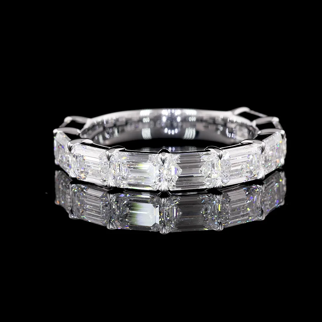 2.97 Cts 14k White Gold Emerald Shape Half Eternity Eternity Band