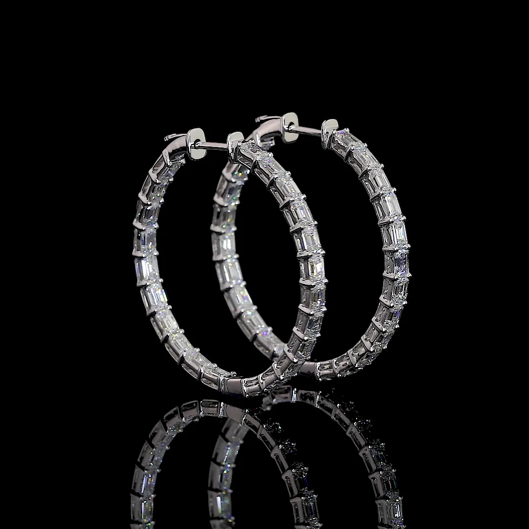 4.85 Cts 14k White Gold Emerald Shape Hoops Earring