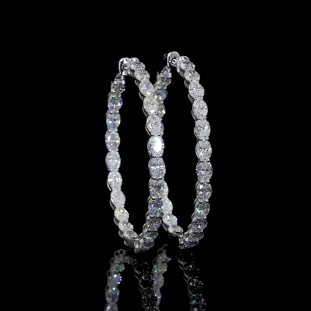 5.61 Cts 14k White Gold Oval Shape Hoops Earring
