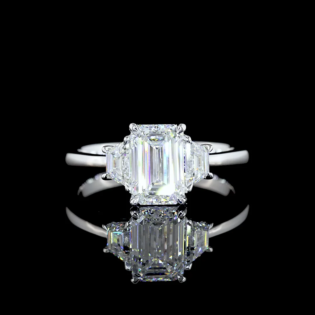 1.48 Cts 14k White Gold Emerald Shape 3 Stones Ring