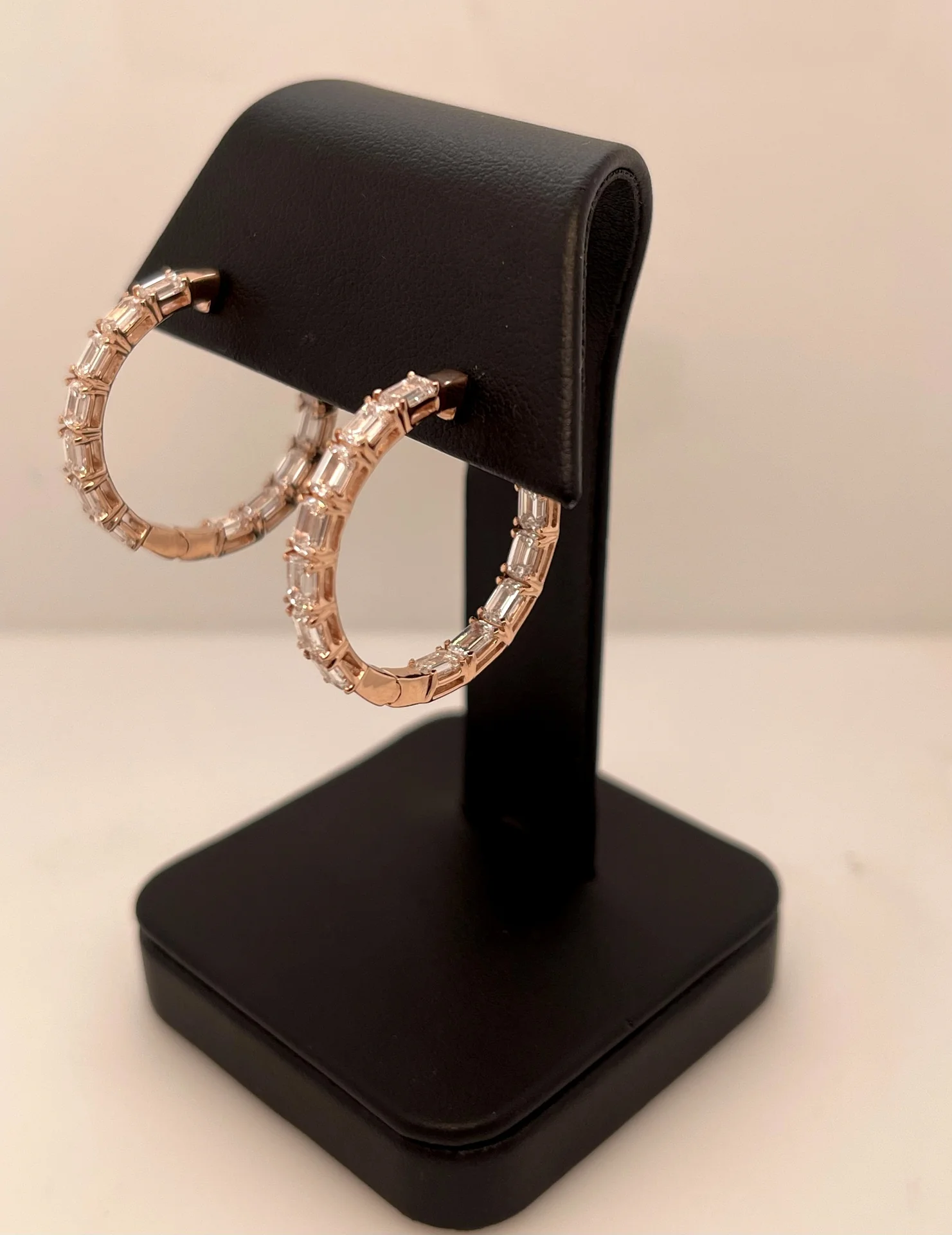 7.97 Cts 14k Rose Gold Emerald Shape Hoops Earring