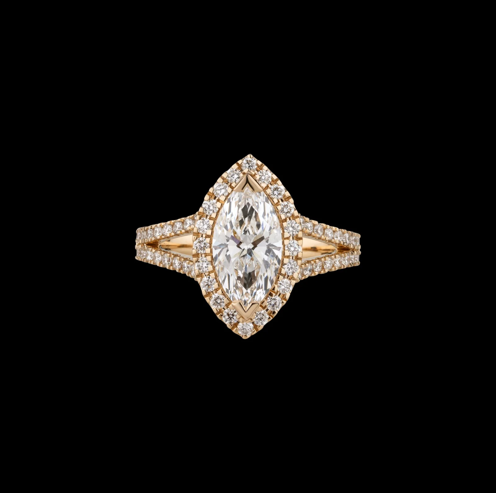 3.96 Cts 14k Yellow Gold Marquise Shape Split Shank Ring
