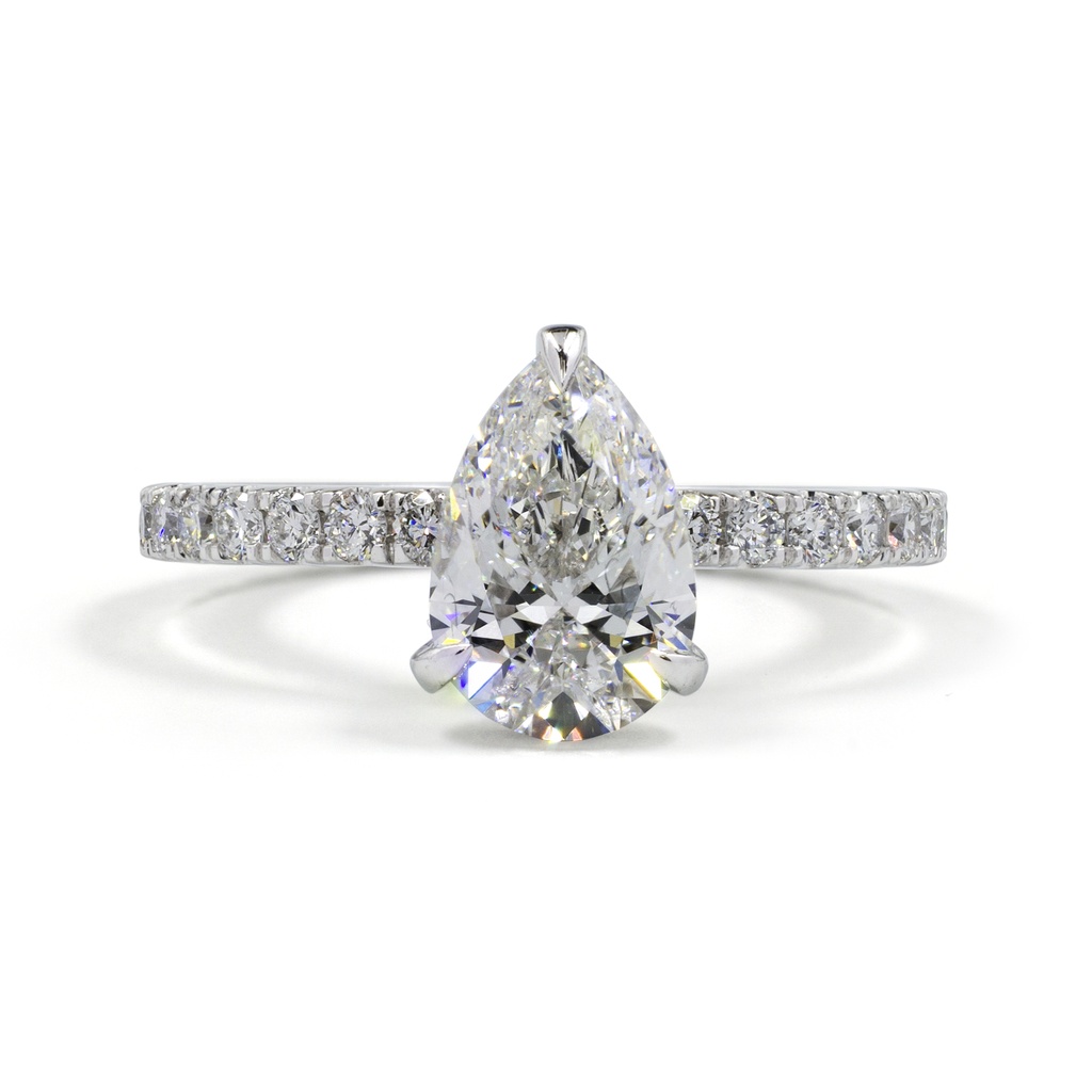 2.24 Cts 14k White Gold Pear Shape Hidden Halo Ring