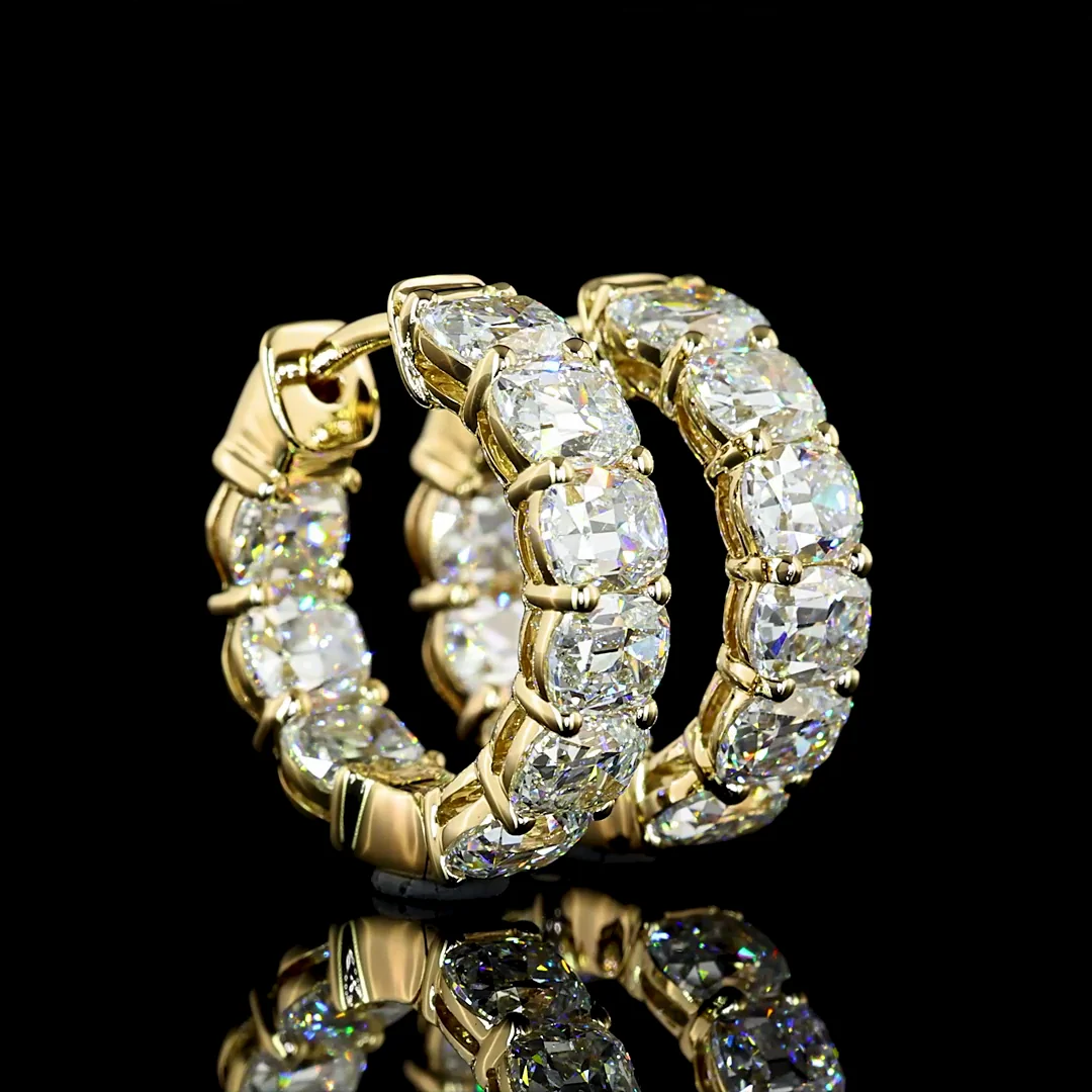 3.93 Cts 14k Yellow Gold Antique Cushion Shape Huggies Earring