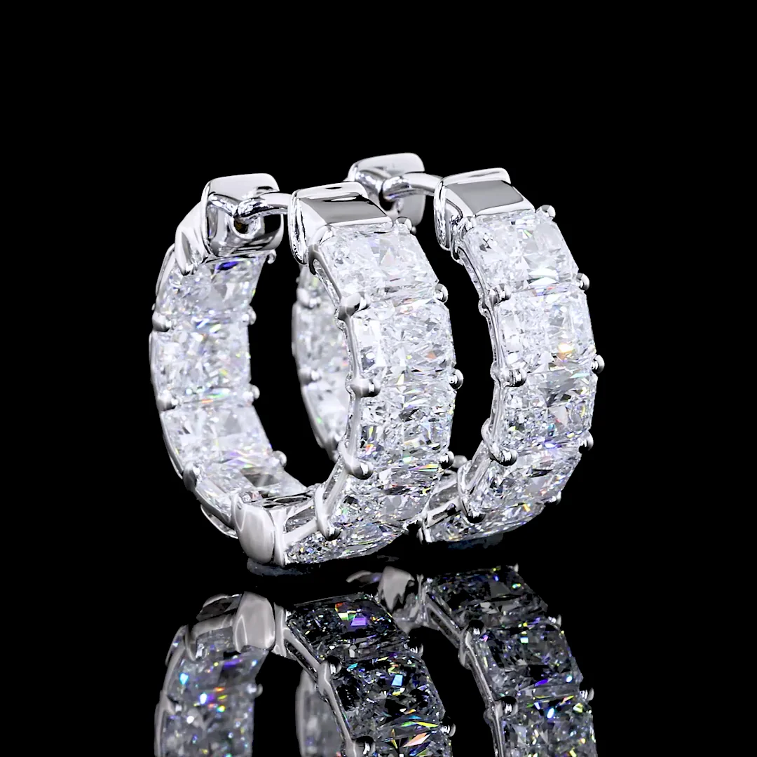 4.07 Cts 14k White Gold Radiant Shape Hanging Earring