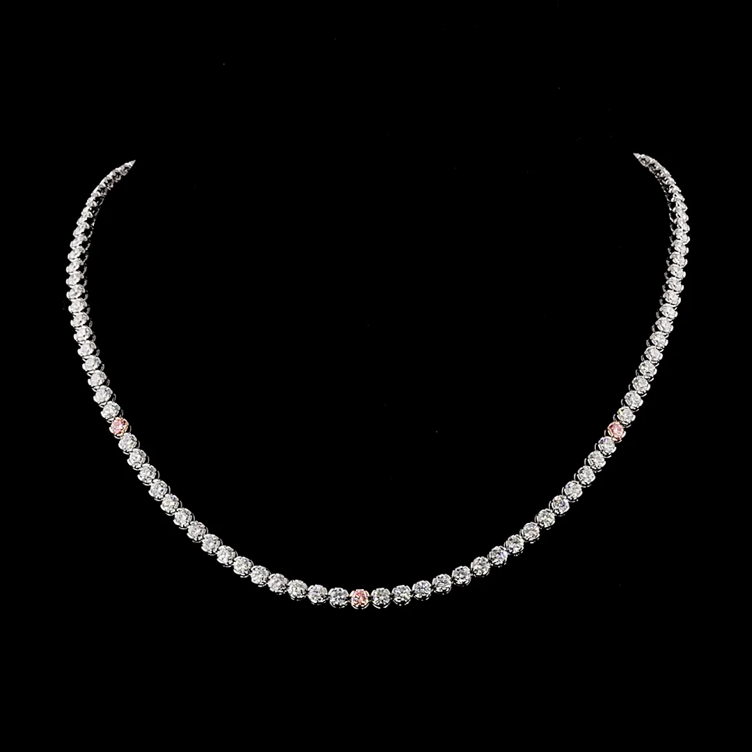 10.73 Cts 14k Two Tone Round Shape Tennis Necklace