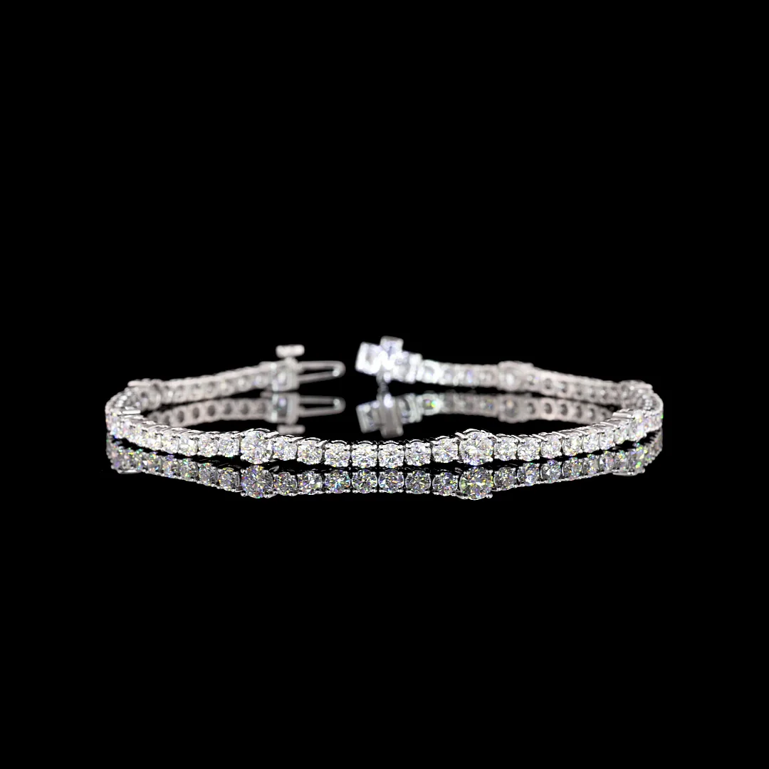 4.31 Cts 14k White Gold Round Shape Station Line Tennis Bracelet