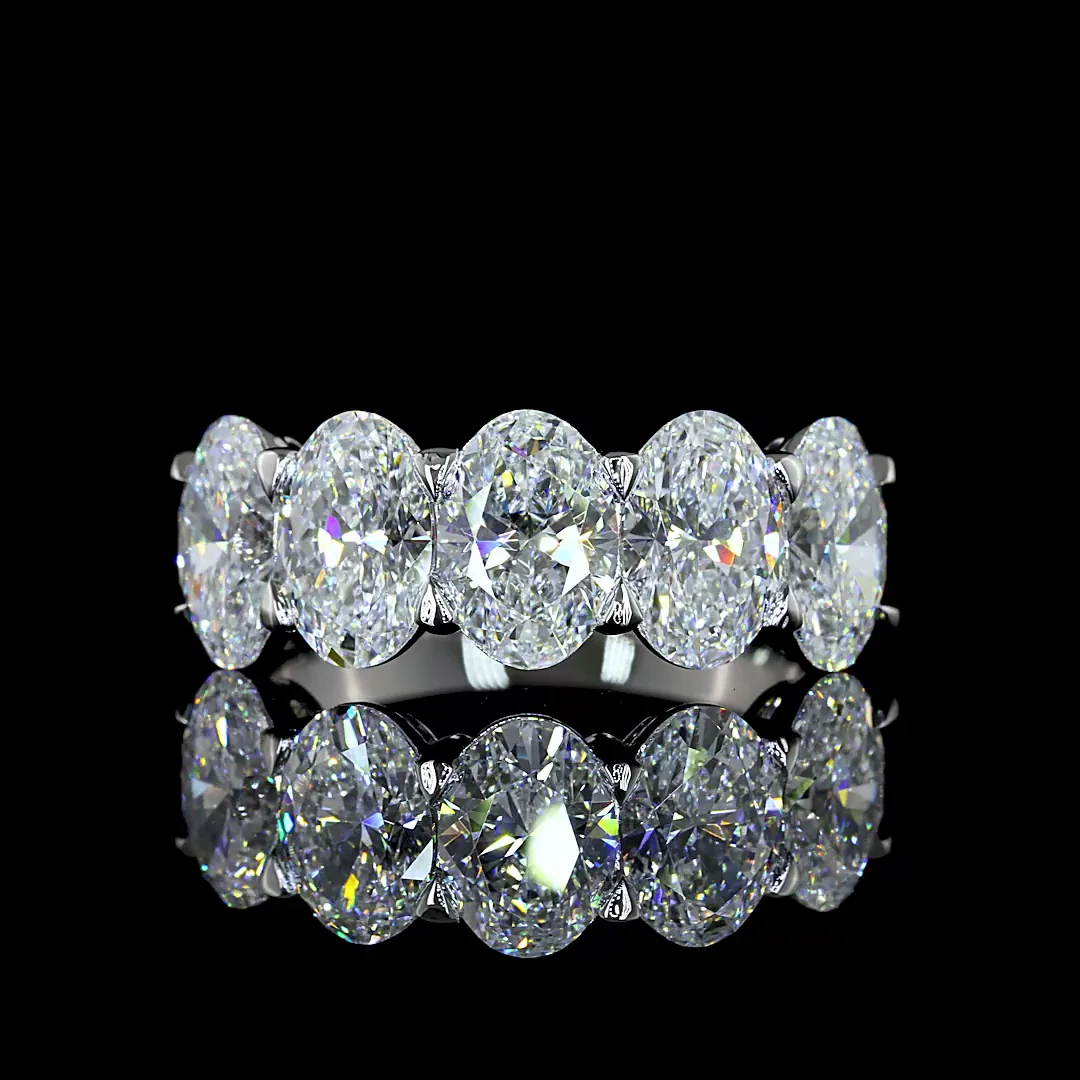 4.64 Cts Platinum Oval Shape 5 Stones Eternity Band
