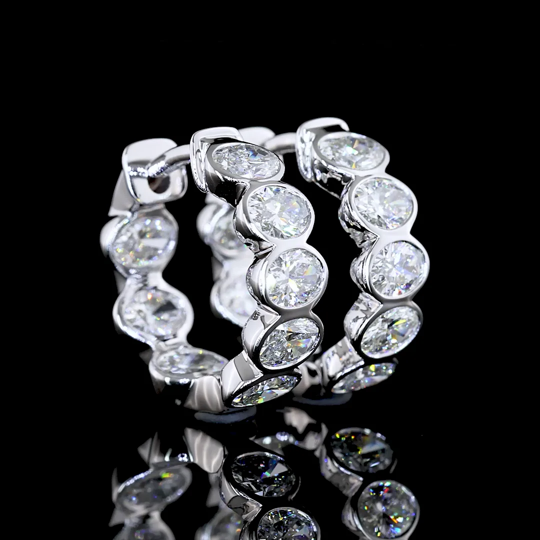 1.93 Cts 14k White Gold Oval Shape Huggies Earring