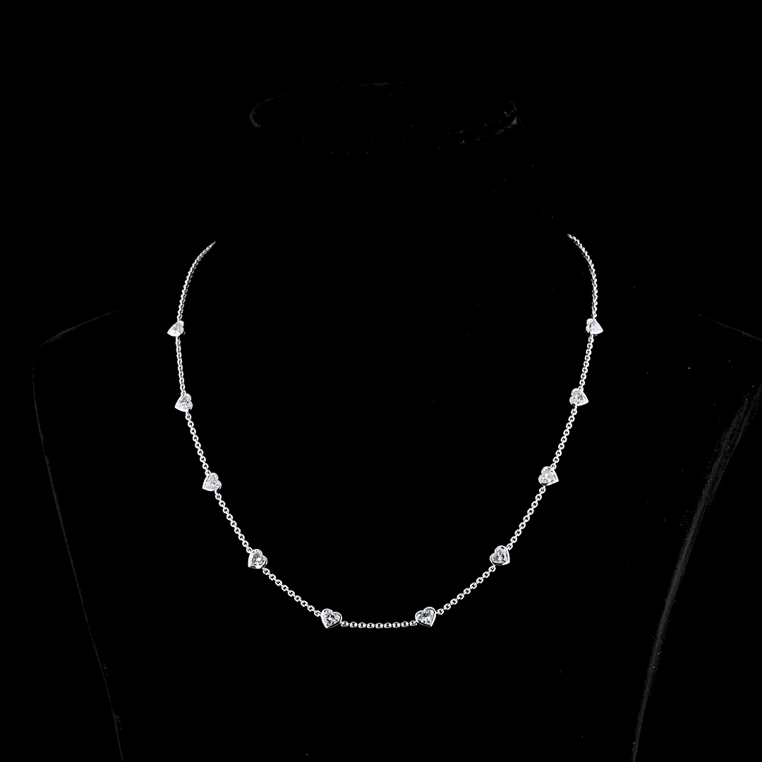 3.15 Cts 14k White Gold Heart Shape Station Necklace