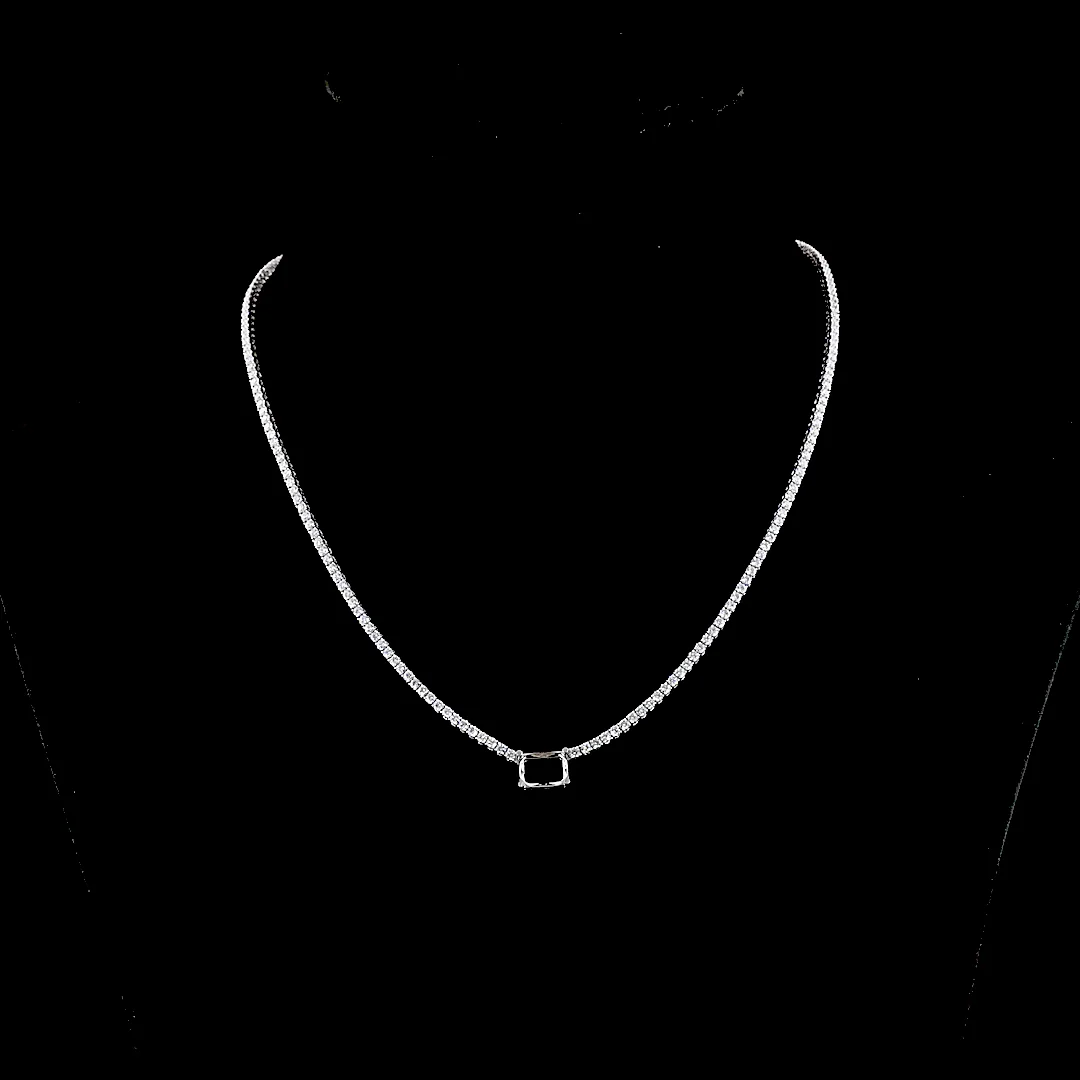 5.86 Cts 14k White Gold Radiant Shape Station Line Tennis Necklace