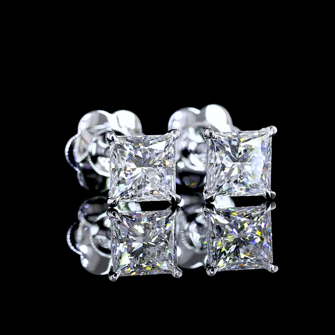 1.58 Cts 14k White Gold Princess Shape Studs Earring
