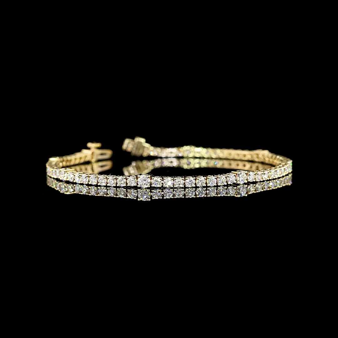 3.75 Cts 14k Yellow Gold Round Shape Station Line Tennis Bracelet