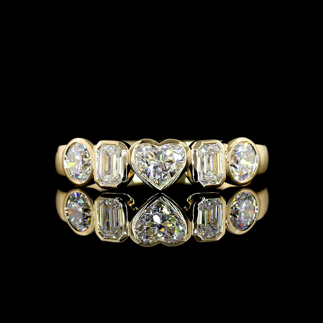 1.03 Cts 14k Yellow Gold Mix Shape 5 Stones Eternity Band