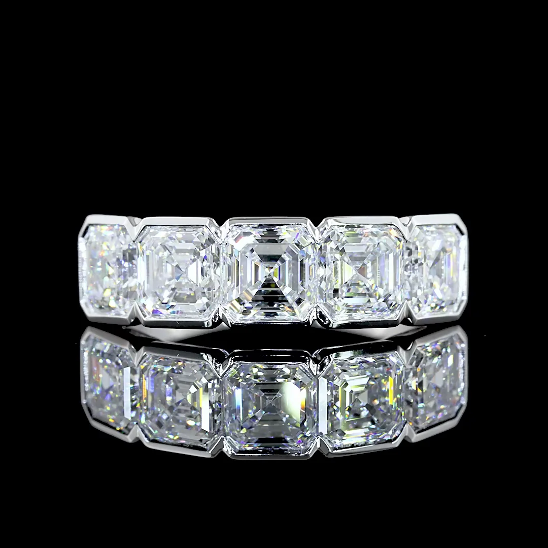 3.04 Cts 14k White Gold Asscher Shape 5 Stones Eternity Band
