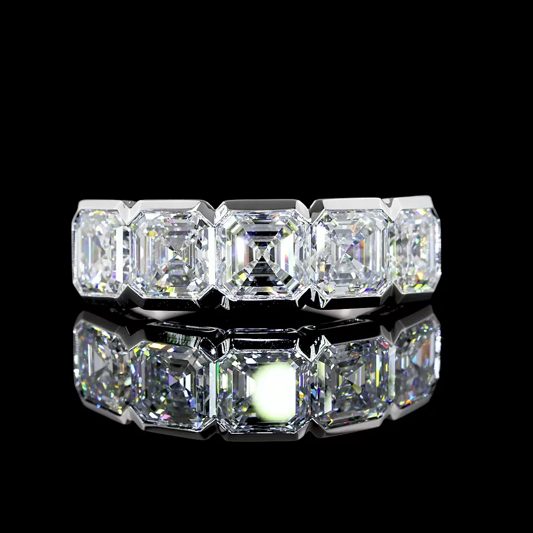3.98 Cts 14k White Gold Asscher Shape 5 Stones Eternity Band