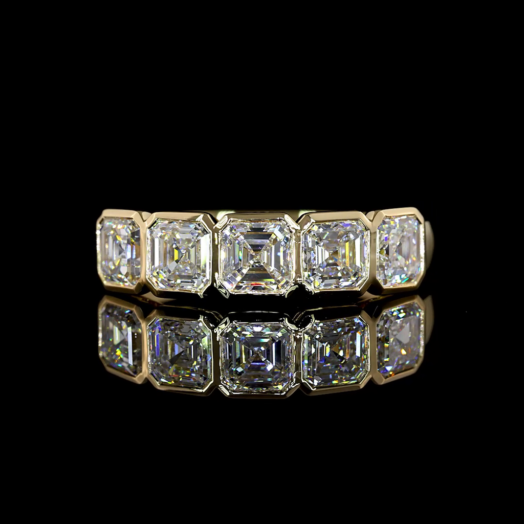 2.12 Cts 14k Yellow Gold Asscher Shape 5 Stones Eternity Band