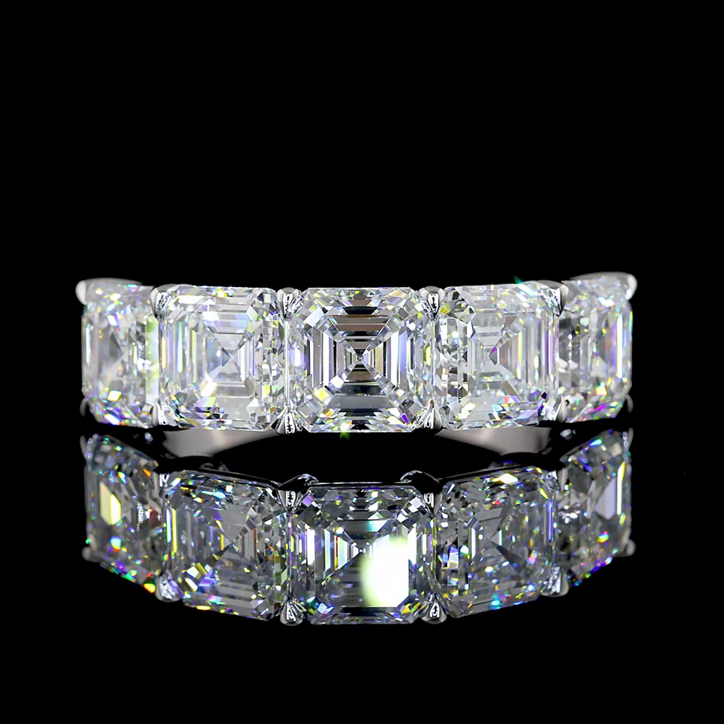 5.2 Cts 14k White Gold Asscher Shape 5 Stones Eternity Band