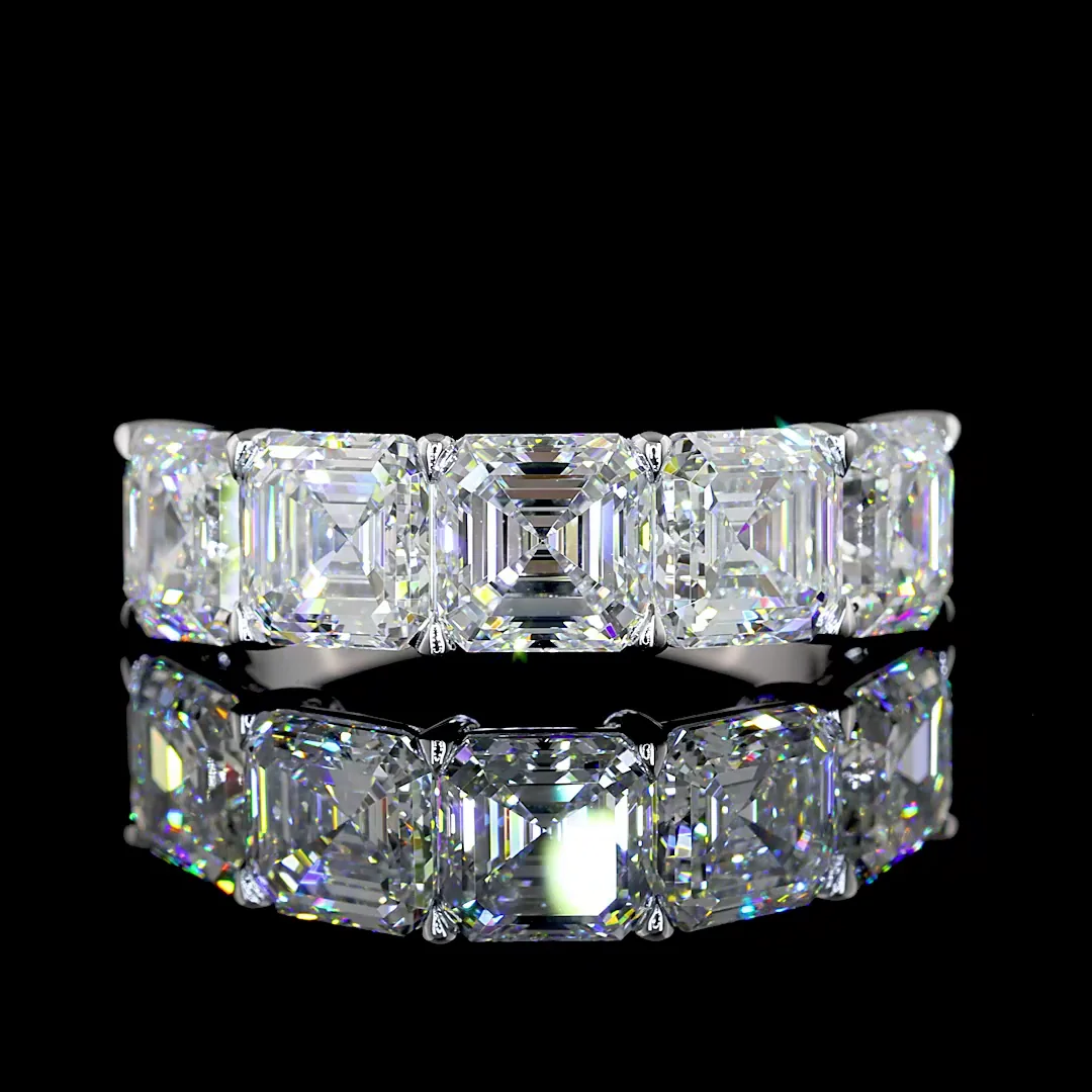 5.2 Cts 14k White Gold Asscher Shape 5 Stones Eternity Band