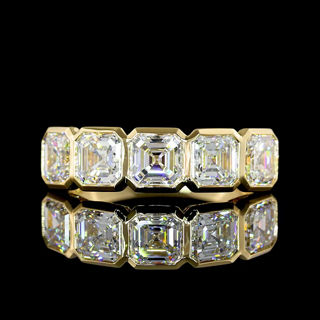 3.1 Cts 14k Yellow Gold Asscher Shape 5 Stones Eternity Band