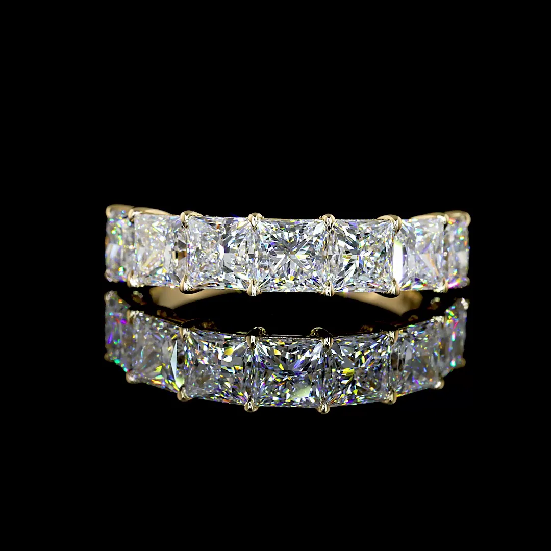 3.12 Cts 14k Yellow Gold Princess Shape 7 Stones Eternity Band