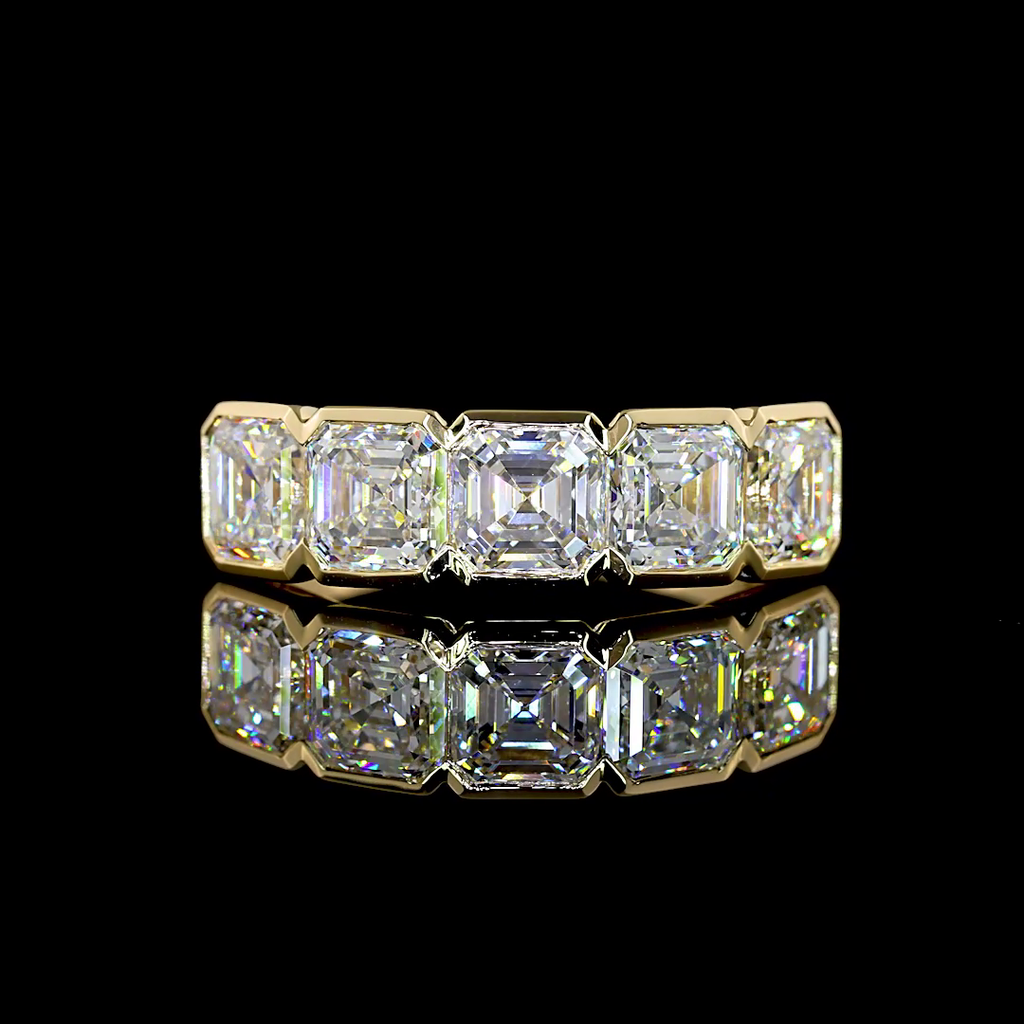 3.11 Cts 14k Yellow Gold Asscher Shape 5 Stones Eternity Band