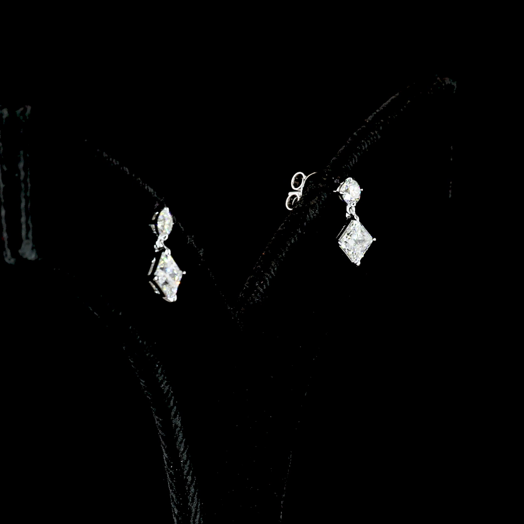 1.4 Cts 14k White Gold Princess Shape Hanging Earring