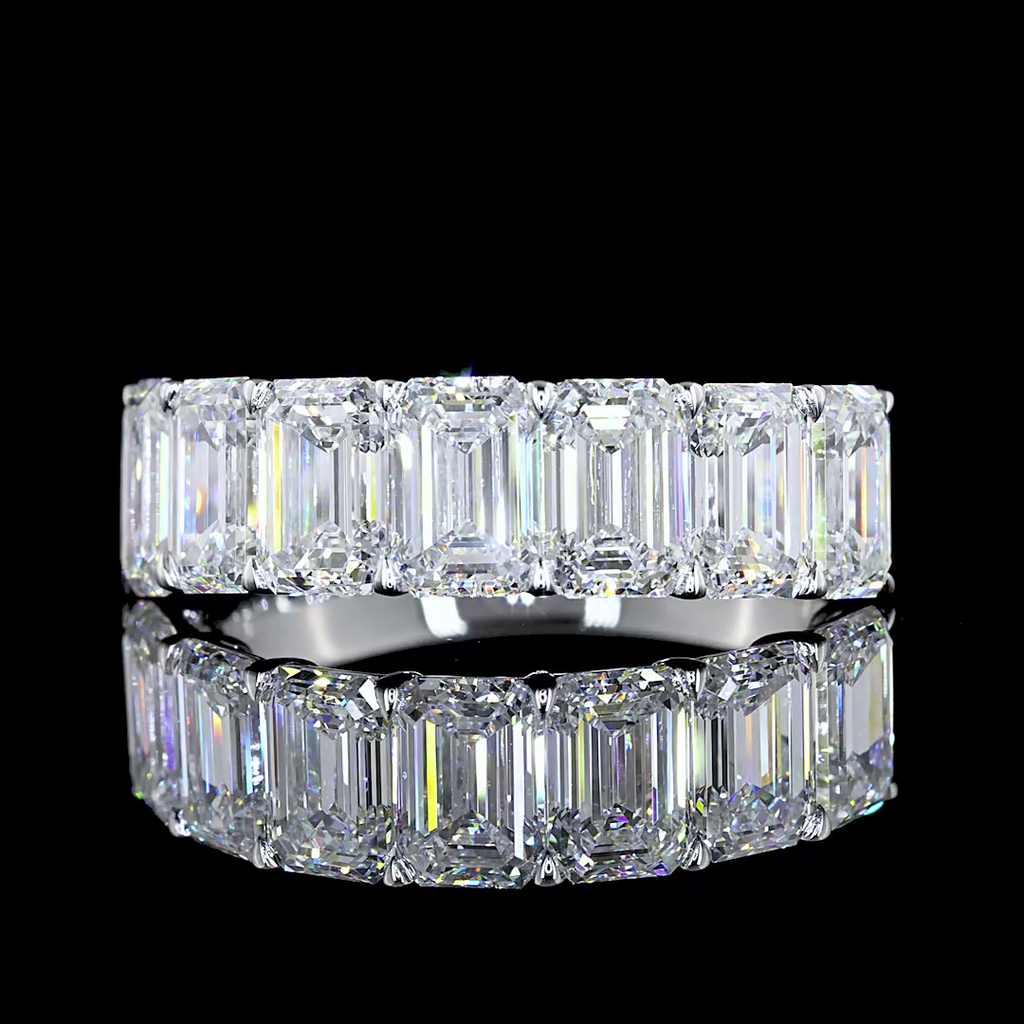 4.1 Cts 14k White Gold Emerald Shape 7 Stones Eternity Band