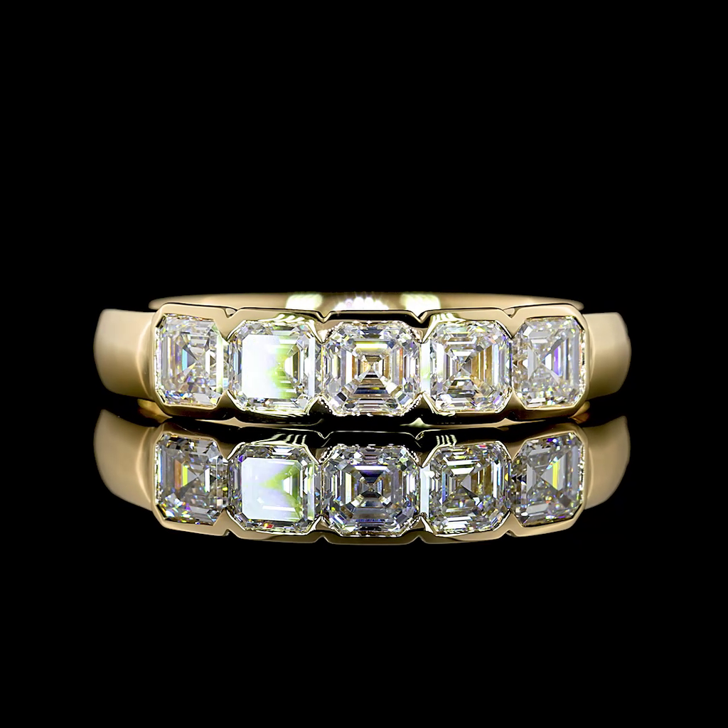 1.03 Cts 14k Yellow Gold Asscher Shape 5 Stones Eternity Band