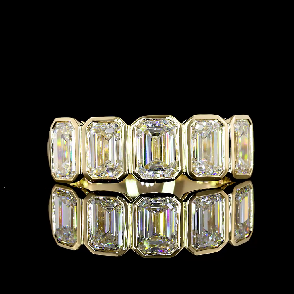 3.02 Cts 14k Yellow Gold Emerald Shape 5 Stones Eternity Band