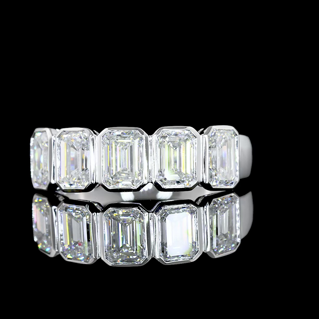 2.07 Cts 14k White Gold Emerald Shape 5 Stones Eternity Band
