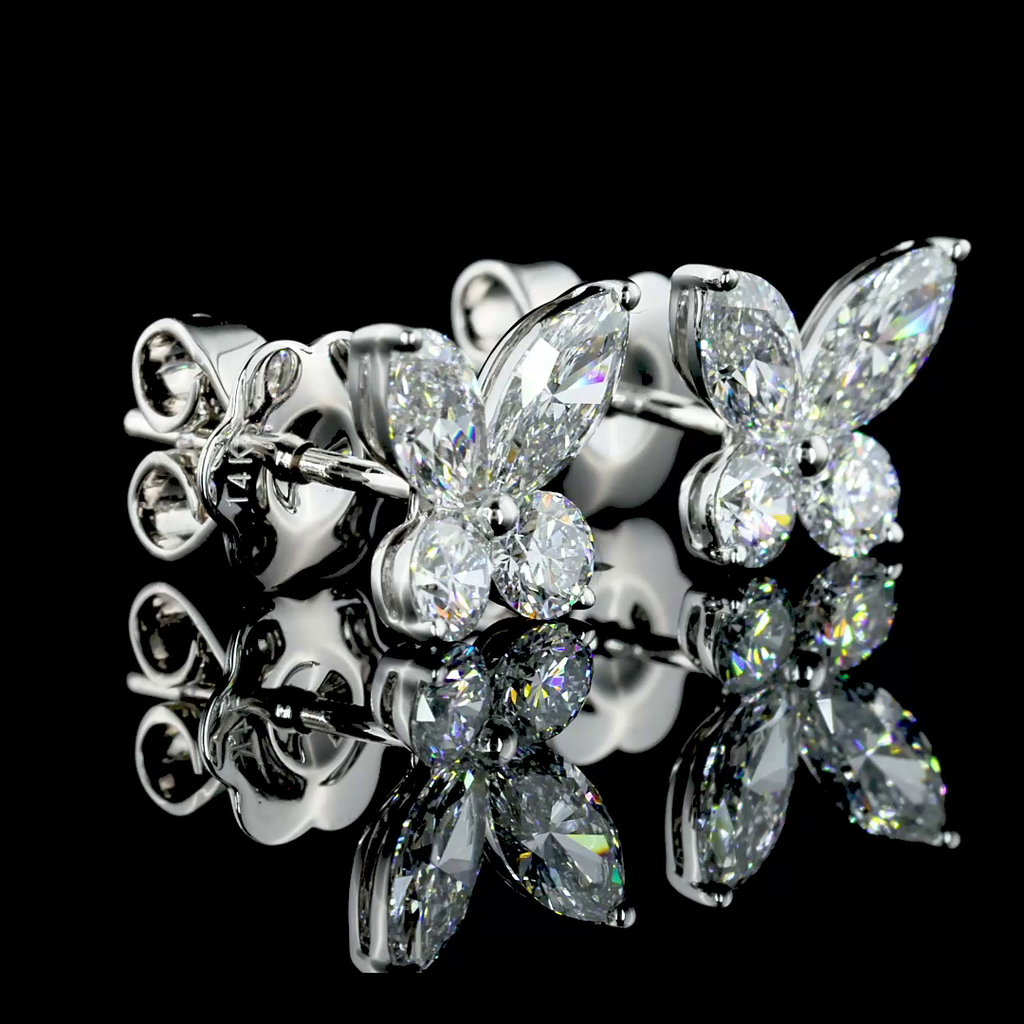 1.2 Cts 14k White Gold Marquise Shape Studs Earring