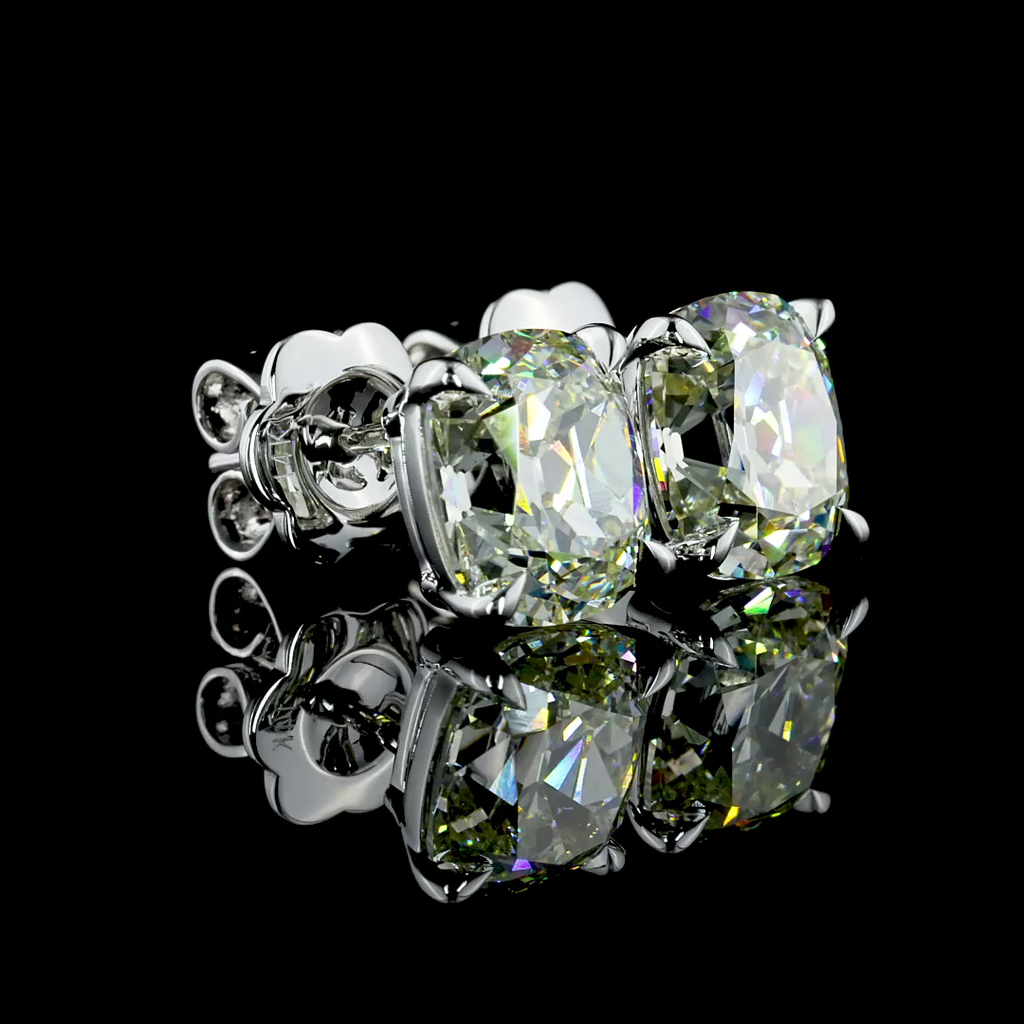4.05 Cts 14k White Gold Antique Cushion Shape Studs Earring