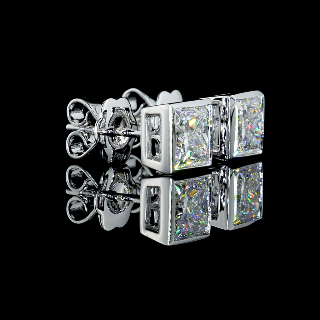 2.08 Cts 14k White Gold Princess Shape Studs Earring