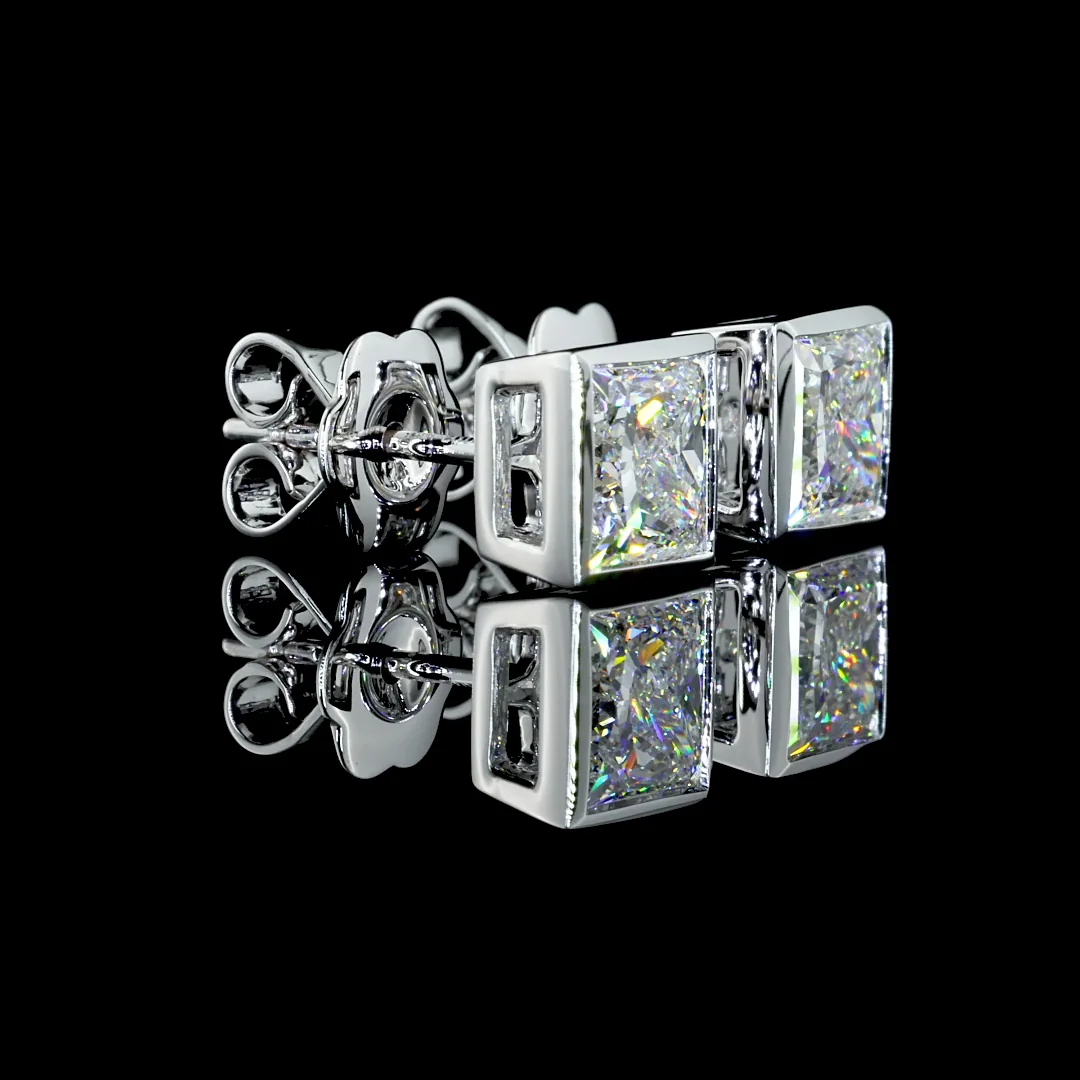 2.08 Cts 14k White Gold Princess Shape Studs Earring