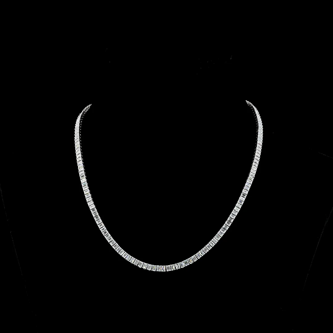 14.25 Cts 14k White Gold Emerald Shape Tennis Necklace