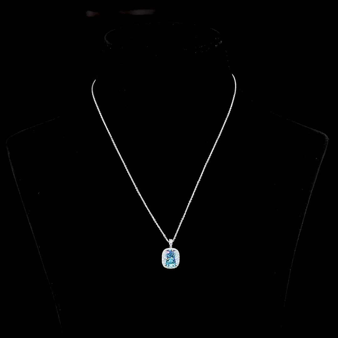 4.32 Cts 14k White Gold Cushion Brilliant Shape Halo Pendant