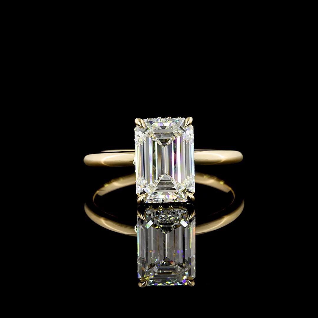 2.72 Cts 14k Yellow Gold Emerald Shape Hidden Halo Ring